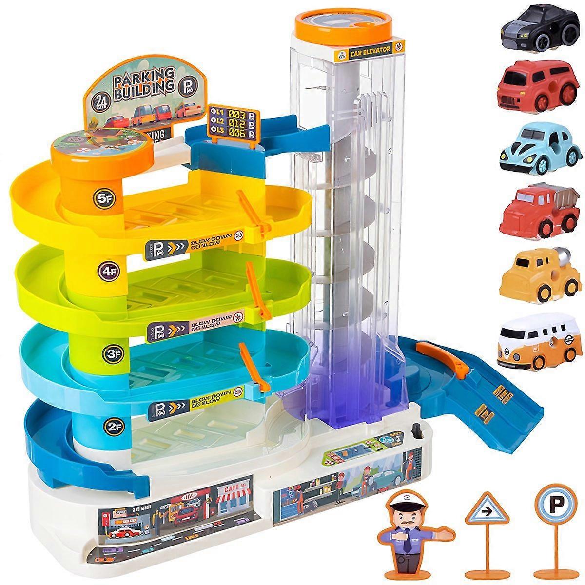Interactive parking garage with 5 floors and elevator