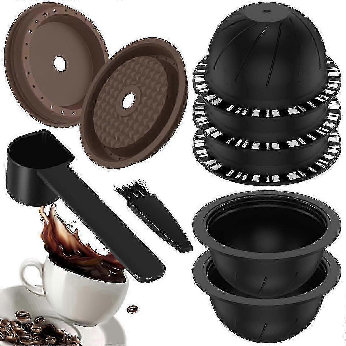 5-Pack Refillable Coffee Pods compatible with Vertuo Machines, Includes 2 Lids, Spoon & Brush