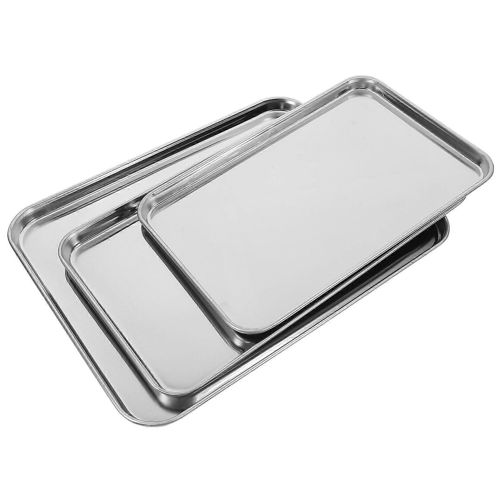 Rectangular Stainless Steel Baking Tray for Serving 3Pcs Silver Set