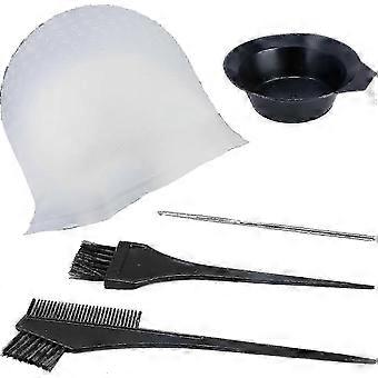 5-teiliges Silikon-Strähnchenkappen-Set mit Lochung, Hakennadeln, Salon-Haarfärbekamm, Haarfärbepinseln und Strähnchenkappe (MD)