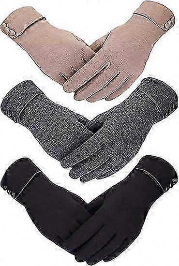 Warm & Windproof Women's Touchscreen Gloves, Fleece Lined, 3PCS