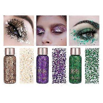 Rosto Body Glitter Gel com Colher, Sereia Sequins Glitter Autoadesivo, Chunky Glitter Eye Lip Nail Hair Glitter, Glitter Espumante Halloween