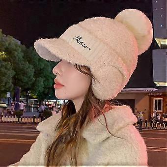 Women S Winter Plush Earmuff Knit Hat With Pom Pom