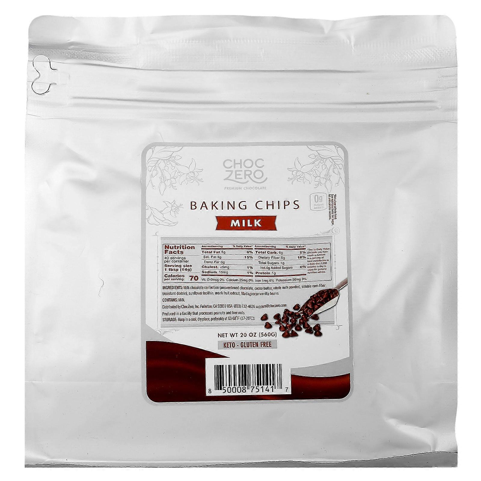 ChocZero, Baking Chips, Milk, 20 oz (560 g)