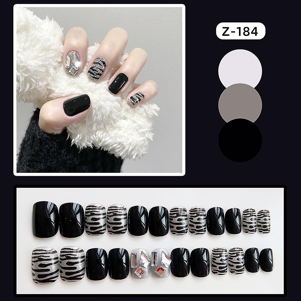 24pcs Glitter False Nails Black Leopard Print Fake Nails
