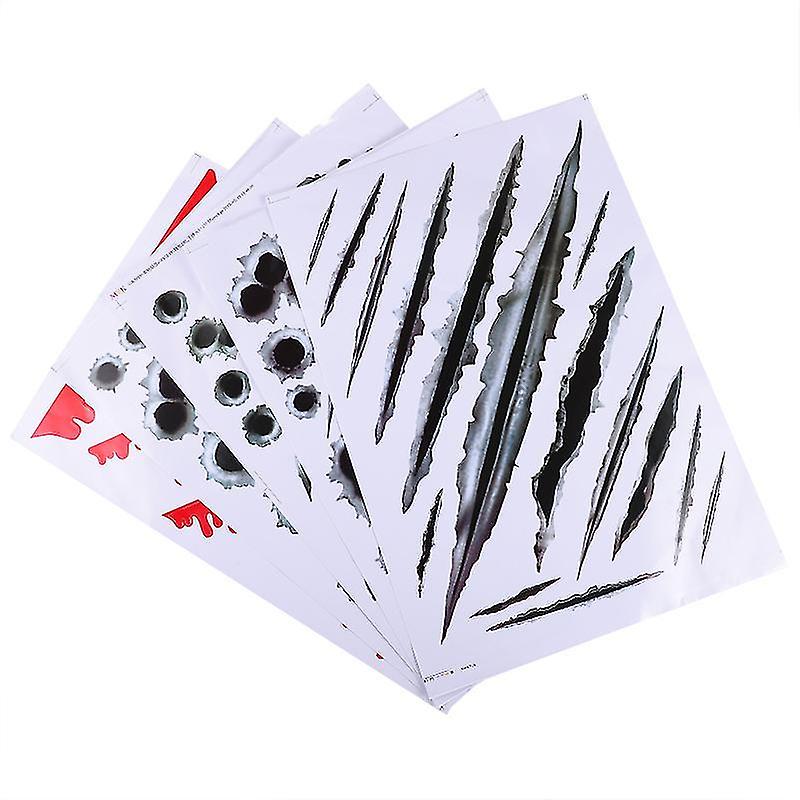 31X21cm Assorted Color Vehicle Decals 5pcs Unique Bullet Hole Pattern Sticker Blood Stains Sticker A