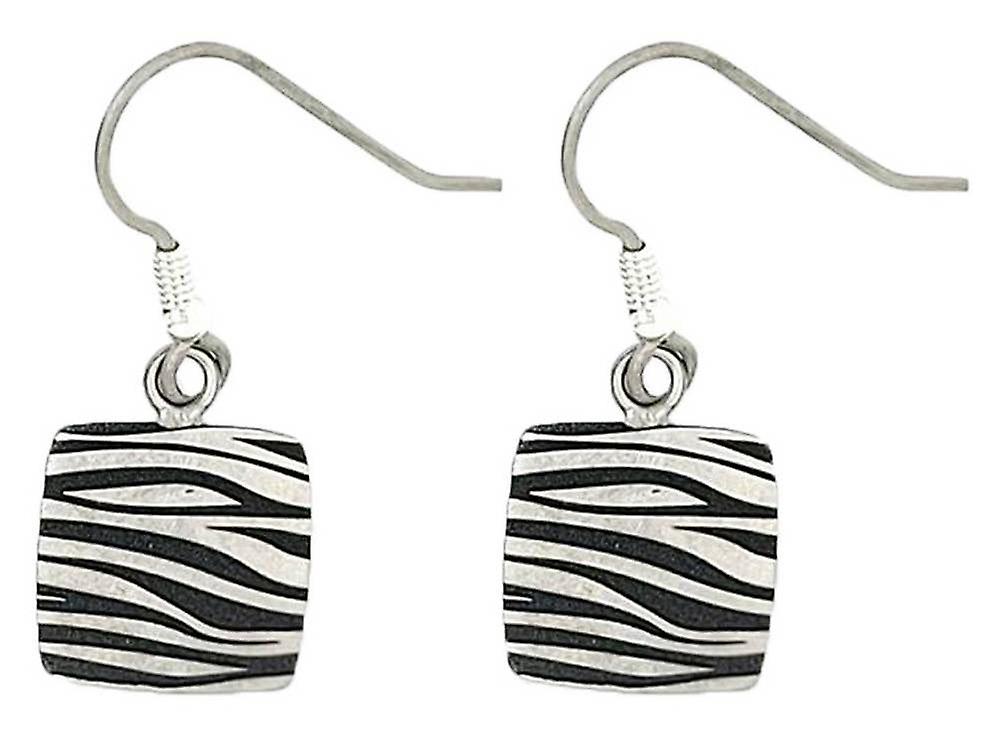 Ti2 Titanium Zebra Print Square Drop Earrings - Silver/Black