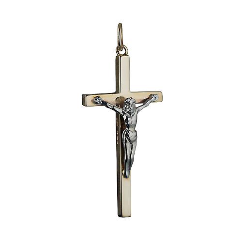 9ct Gold 34x18mm solid block Yellow Cross and White Crucifix