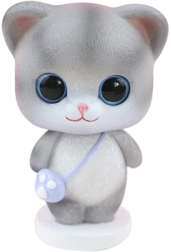 Cute Bobblehead Cat Car Dashboard Decoration Shaking Head Cat Car Center Console Decoration Resin Spring Dancing Doll Desktop Ornament,grey