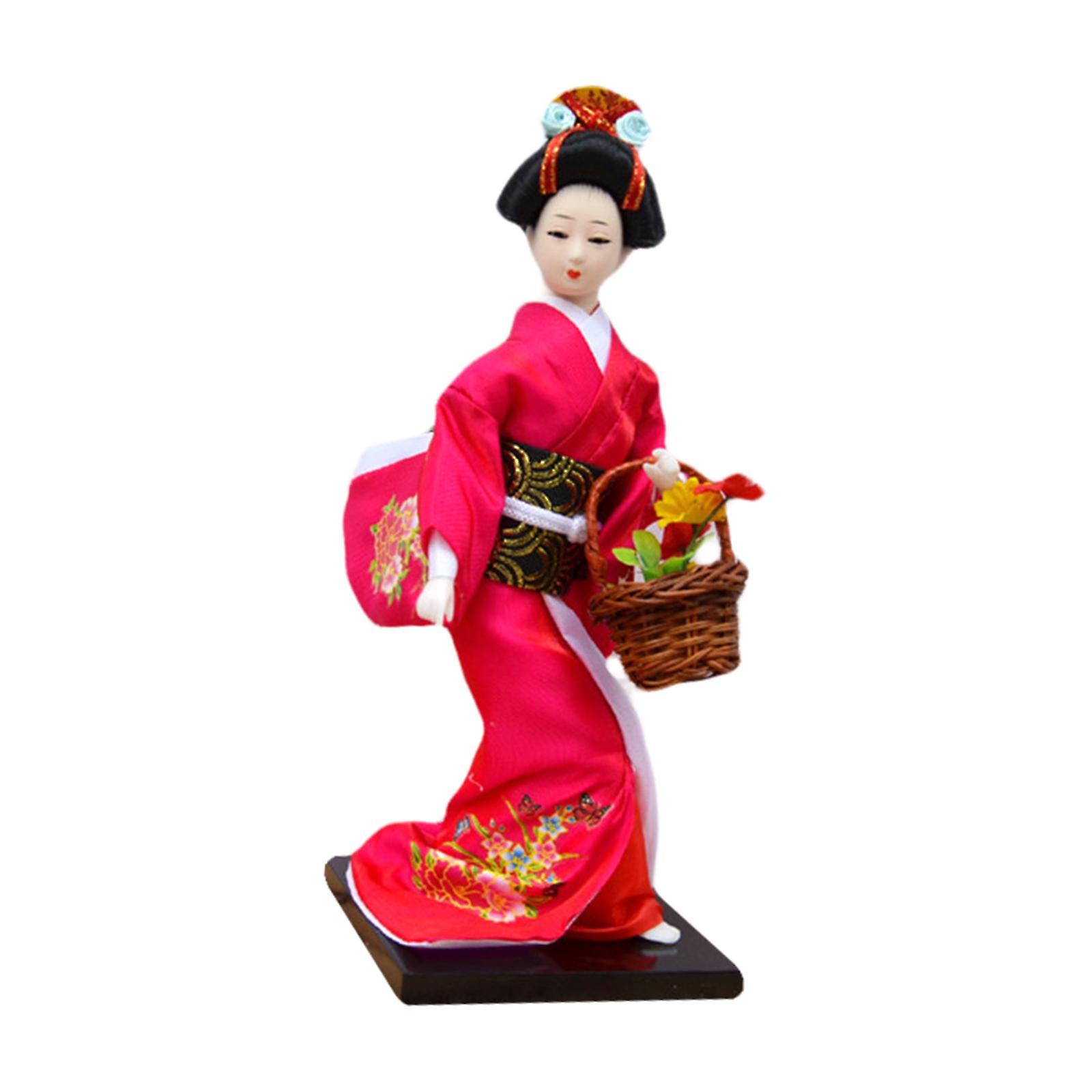Ornamento de Escritório de Bar de Escritório de Boneca Kimono Geisha Japonês de 11 polegadas Rosa