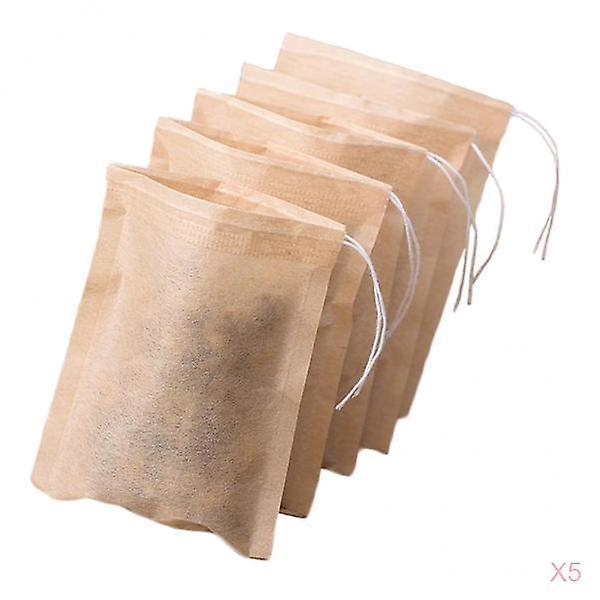 5 Set for 500pcs Empty Tea Filter Bags Loose Herbs Teabag Drawstring 7x5cm