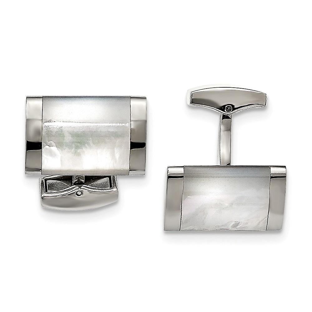 Stainless Steel Polished Simulated Mother of Pearl Cuff Links 21mm Wide-Cuff Link for Men