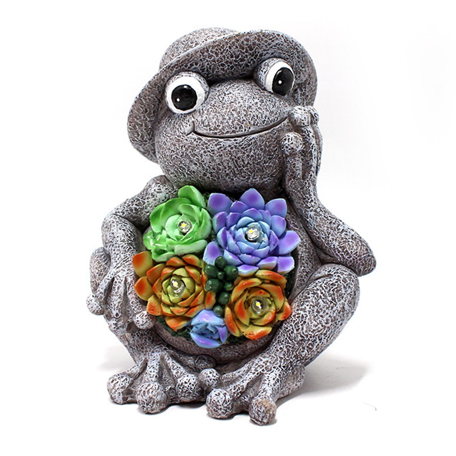Solar Lights Succulent Frog Ornament Creative Craft Tabletop Statue Suitable For Office Wine Cooler Decor