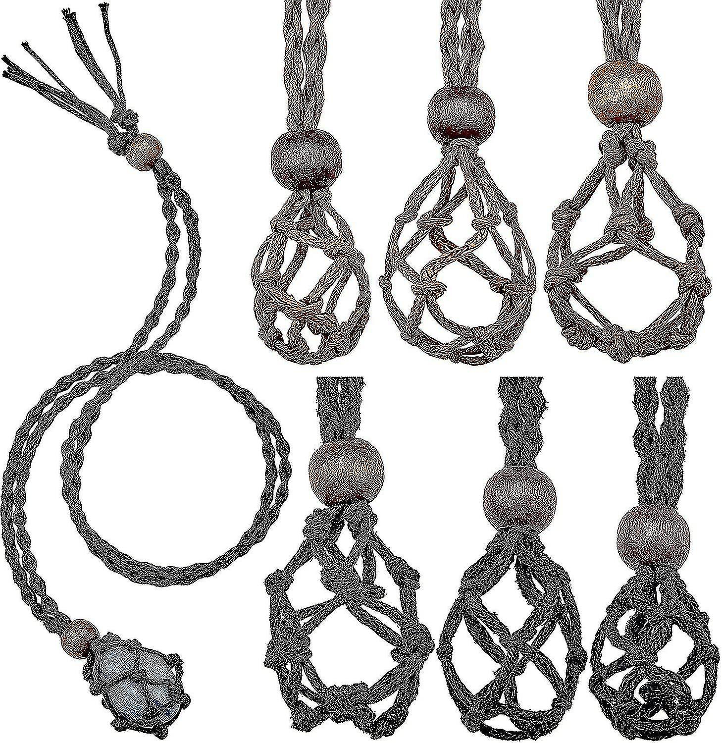 6 قطع قلادة الحبل فارغة الحجر حامل قلادة فارغة الكوارتز كريستال حجر قلادة الحبل ، قابل للتعديل الحبل قفص السمك صافي قلادة الحبل