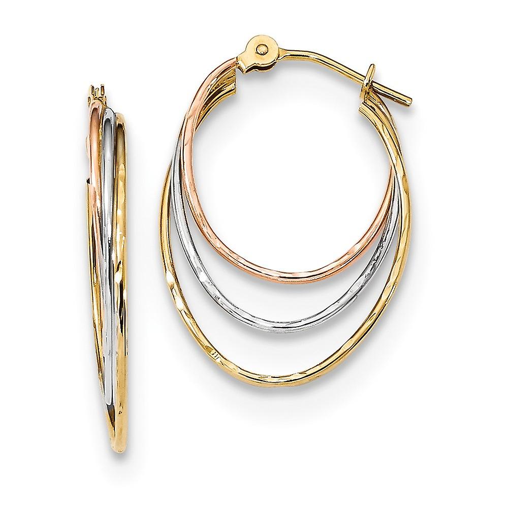 15.1mm 14k Solid Gold Tri color Sparkle Cut Graduated 3 Ring Hoops Band Style-Ring for Women
