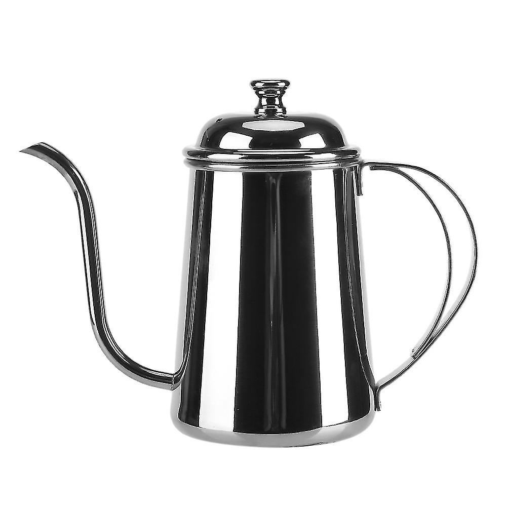 Bouilloire à col de cygne en acier inoxydable 650 ml, avec bec verseur, pour café, thé, infusion maison, argent