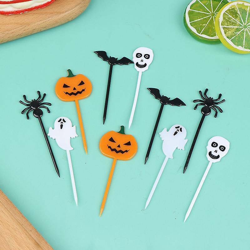 10pcs/set Cartoon Children Cake Dessert Pick Toothpick Lunch Pick Halloween Fruit Fork Food Fork Bento Lunches Party Decoration