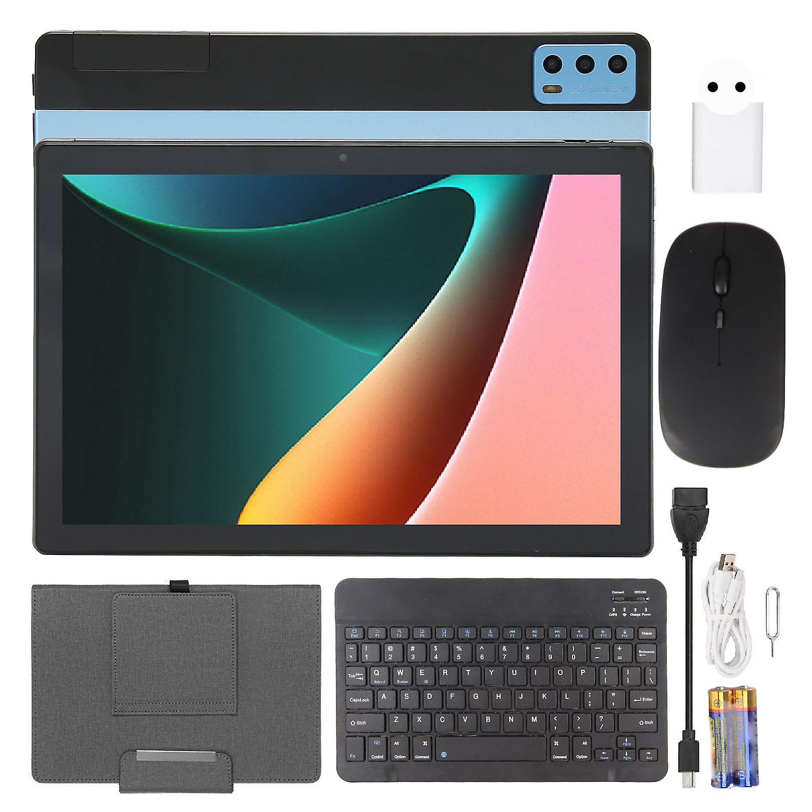 2 in 1 Tablet 10.1 Inch with Protective Case Keyboard Mouse 6GB 128GB 5G WiFi Support 4G Calling Tablet PC 100240V Blue EU Plug