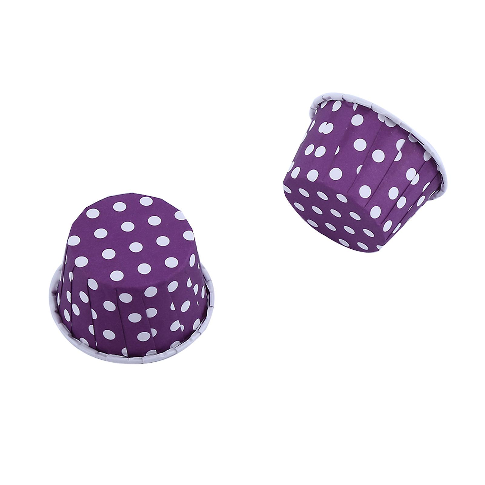 100pcs Paper Cupcake Cases, DIY Paper Cake Cupcake Liner Case Wrapper Muffin Baking Cup for Party Wedding XMAS 8 Colors(purple polka dots)