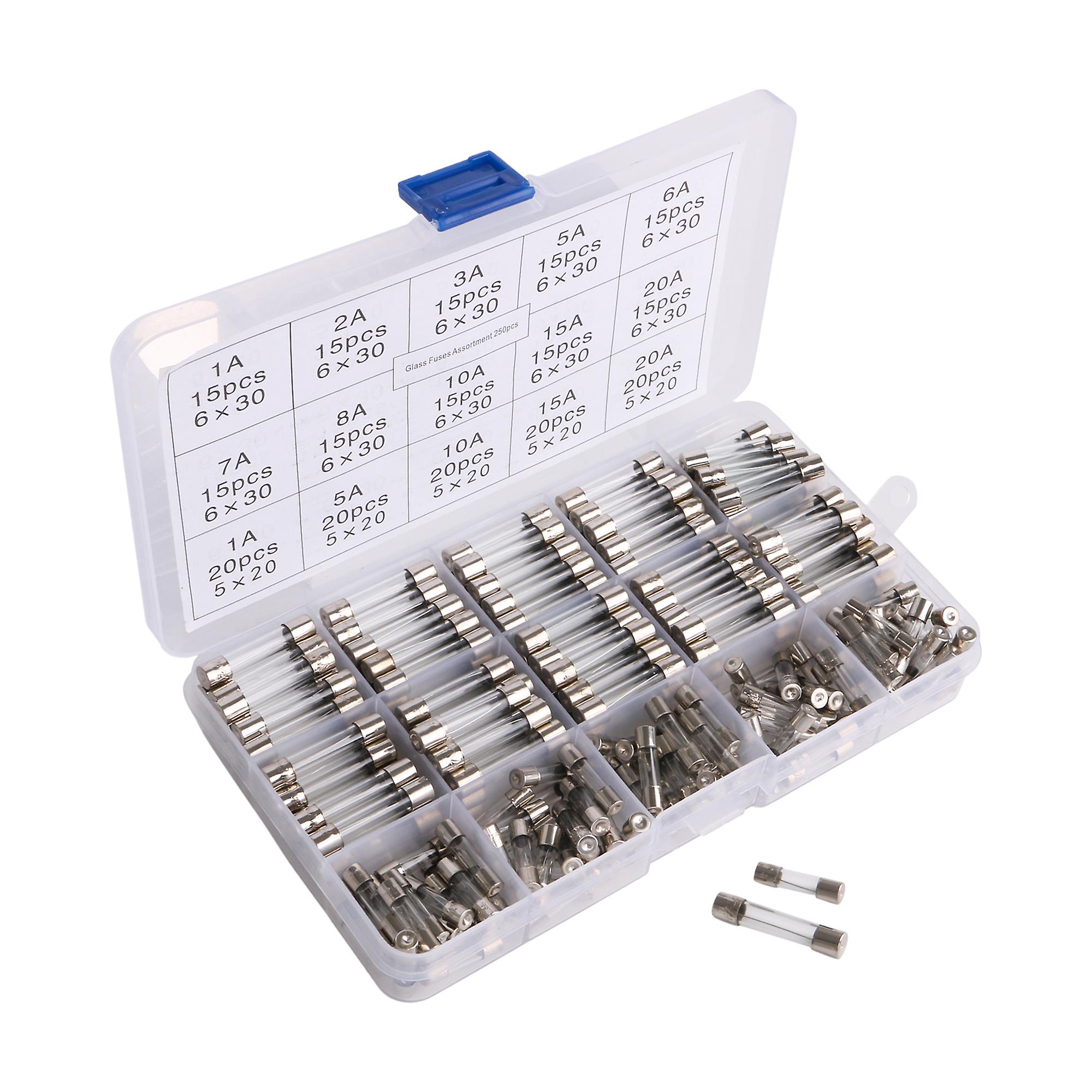 250 Pcs Quick Blow 250V Glass Fuse 5x20mm 6x30mm 1-20A for Machine Tool