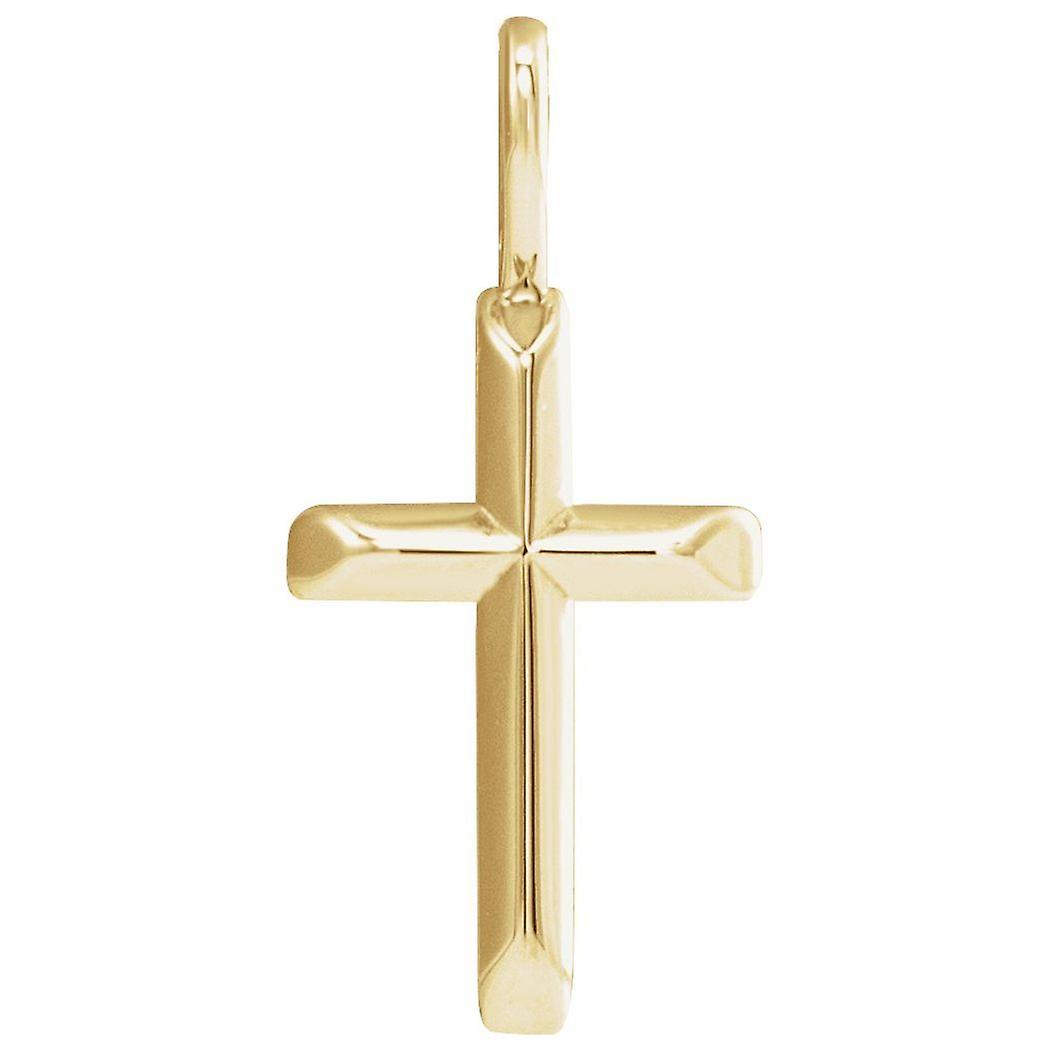 14Kイエローゴールド20x11mmポリッシュナイフエッジ宗教信仰クロスペンダントネックレス-女性用ペンダント