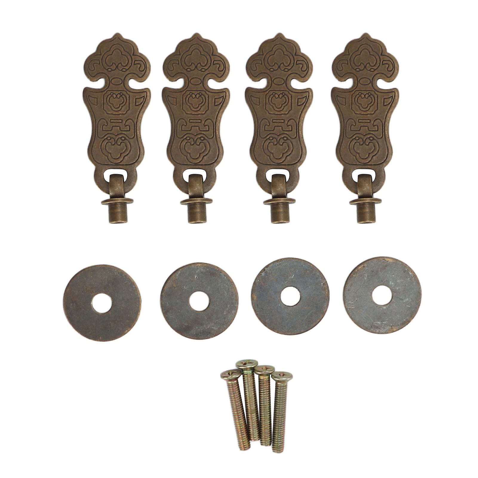 4 Sets Antique Drawer Handle Ruyi Pattern Retro Elements Drawer Pulls Bronze Brass Handles with Screws for Drawers