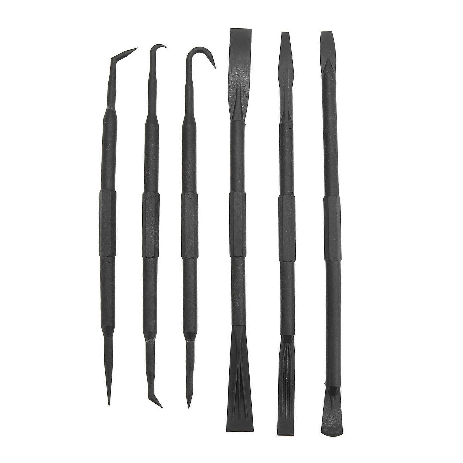 Set of 6 black ABS plastic double-ended pry hooks for removing O-rings