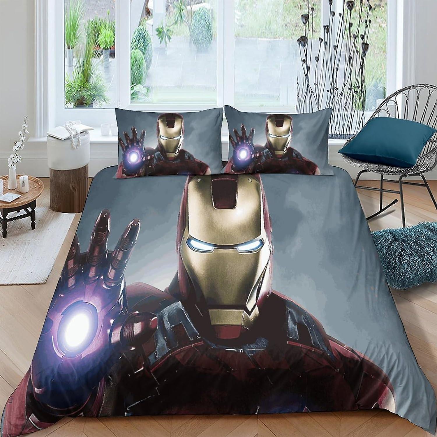 Iron ManBedding Set Pieces Soft Microfiber with Pillowcases Duvet Cover Set Iron Man Marvel Quilt Cover 3D Bedding with Zipper Closure for Kids Teens 
