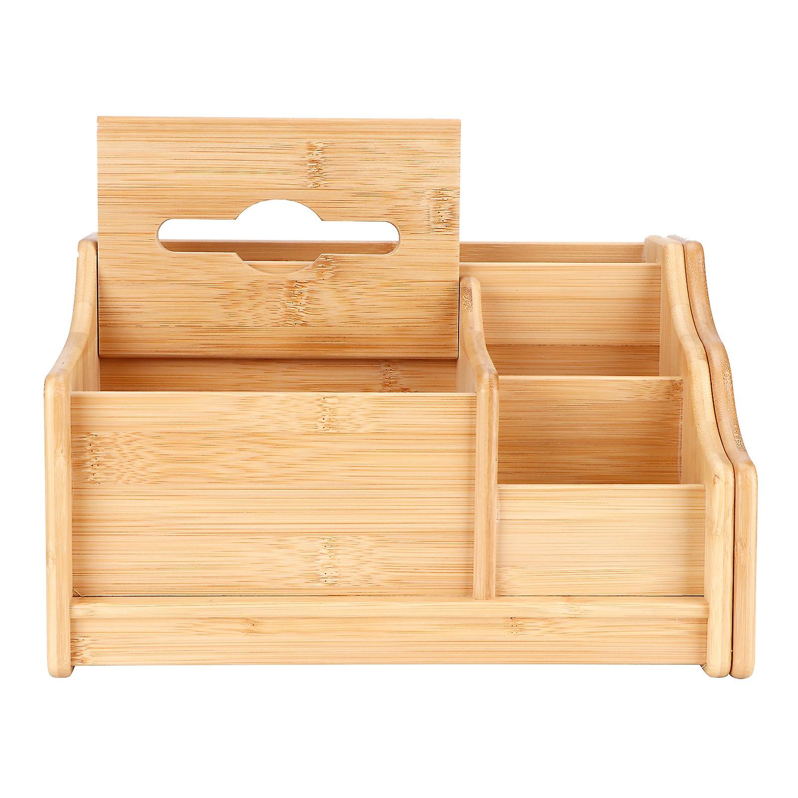 Blantye Extendable Bamboo Desktop Organizer Tissue Box Book Shelf Stationary Holder for Office Supplies