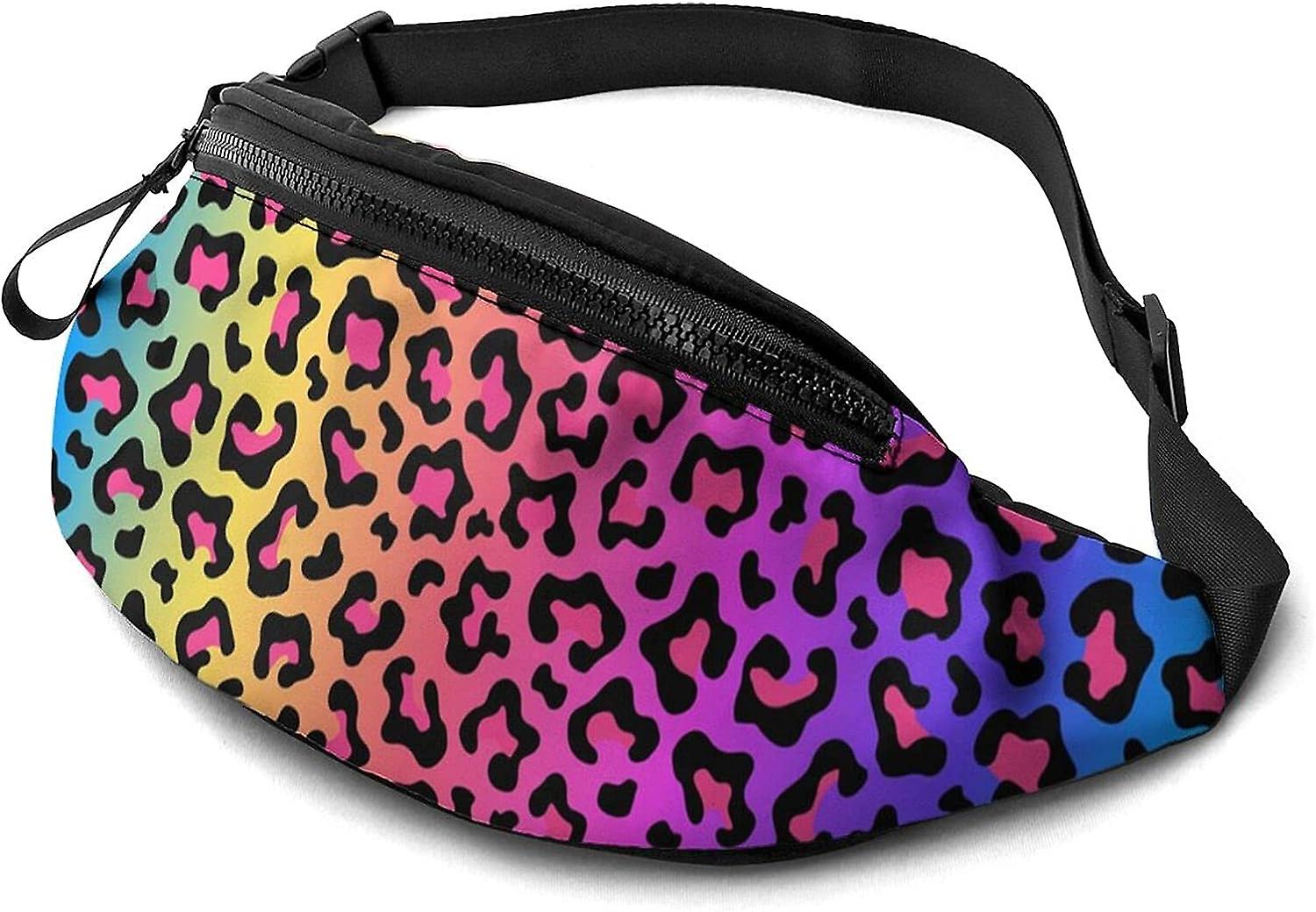 AR891 قوس قزح ملون ليوبارد فاني حزم قابل للتعديل حقيبة الخصر كروس بودي حزمة الورك للسفر الجري المشي لمسافات طويلة ركوب الدراجات حزمة الورك
