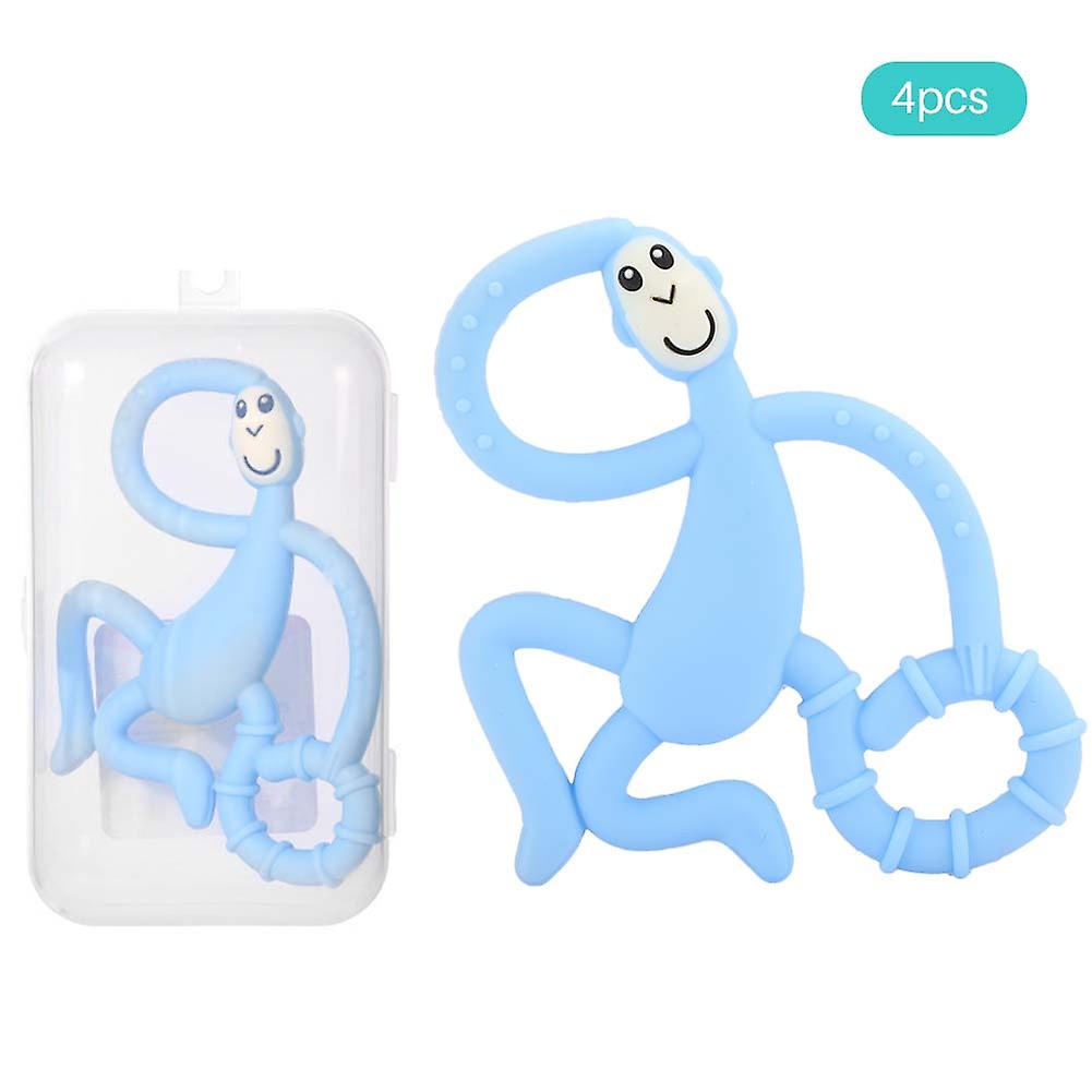 4-Piece Blue Monkey Silicone Teether for Soothing Baby's Chewing Needs