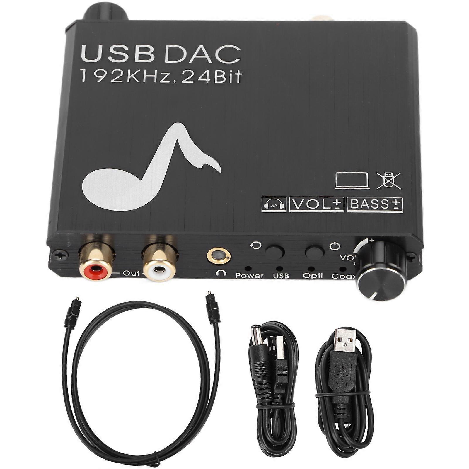 192khz Digital To Analog Audio Converter 24bit Stereo L/r Rca Audio Adapter With Volume And Bass Control
