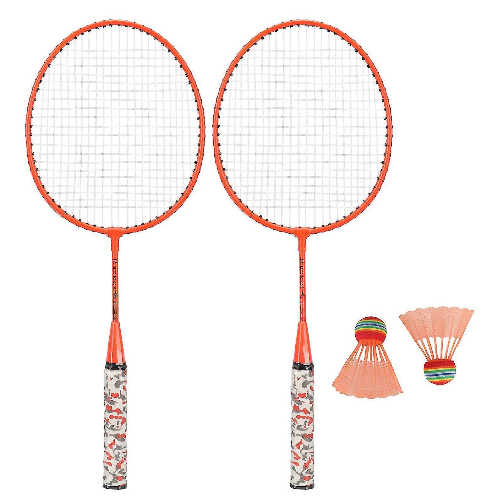 Fluorescent Orange Badminton Racket Set - 2 Balls Included - Fun Hand Eye Coordination Exercise Toy for Kids and Adults