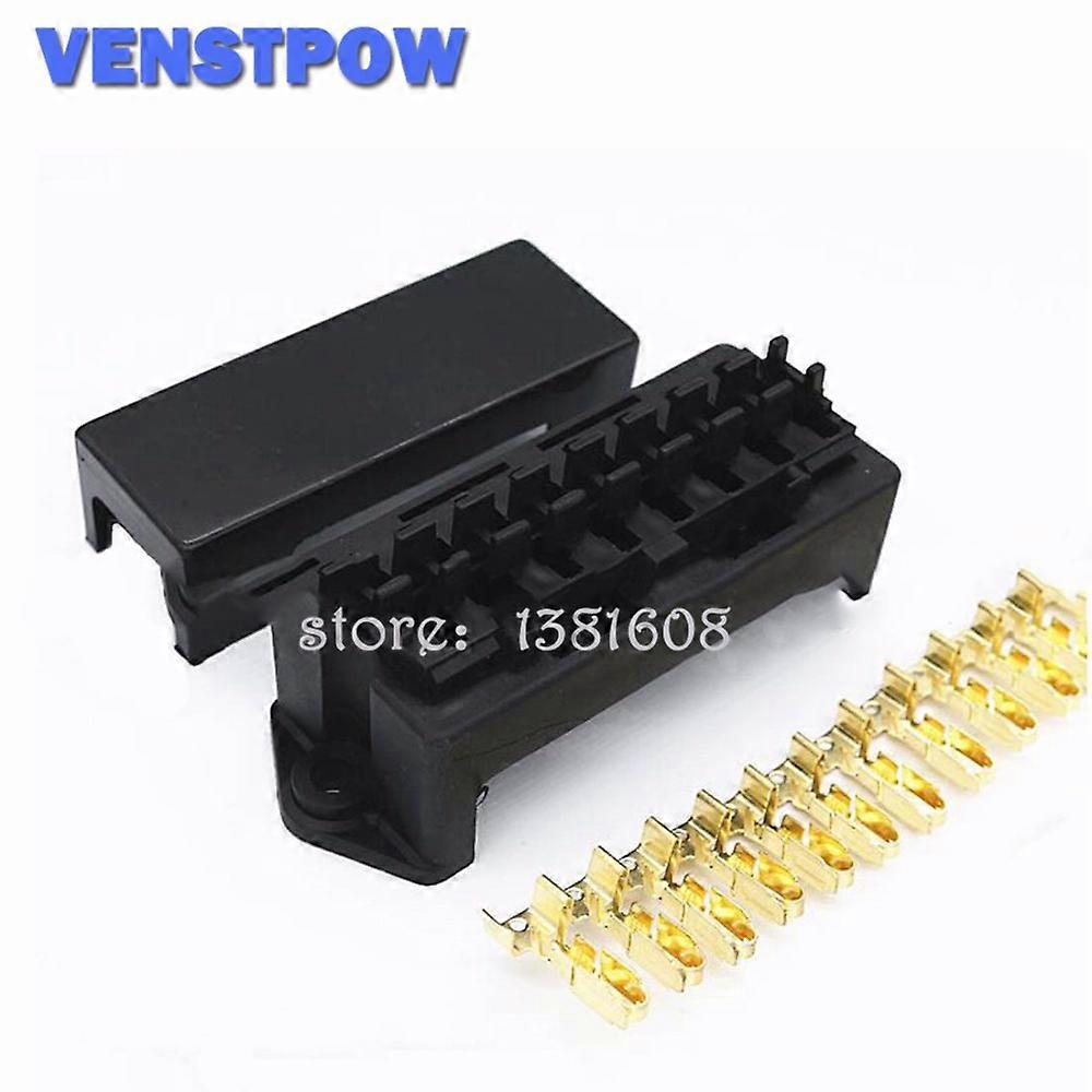 8 Way Black Car Seat Medium Relay Fuse Box Assembly with 16pcs Terminals Car Engine Compartment Insurance Holder Box Mounting