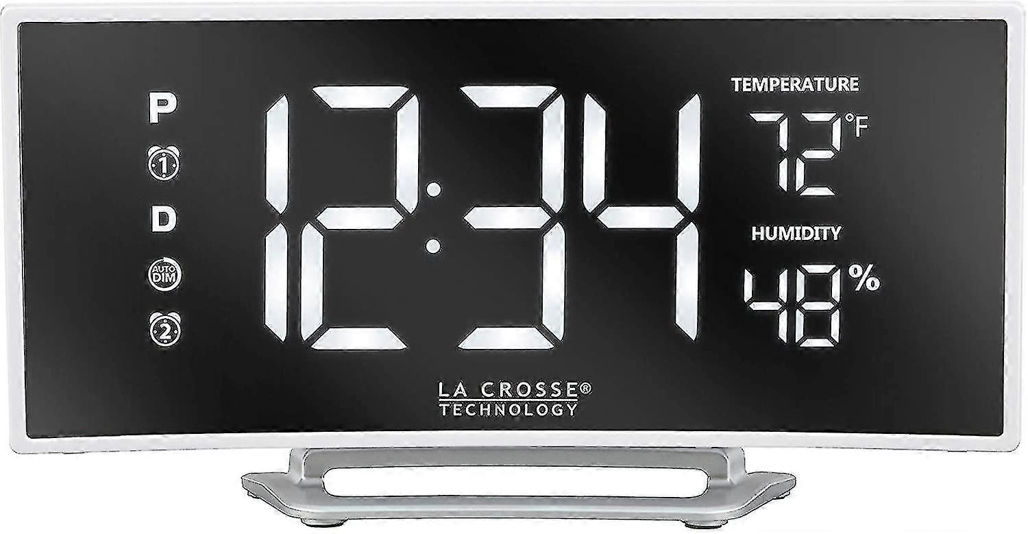 Led Alarm Clock Curved Mirror With Temperature And Humidity