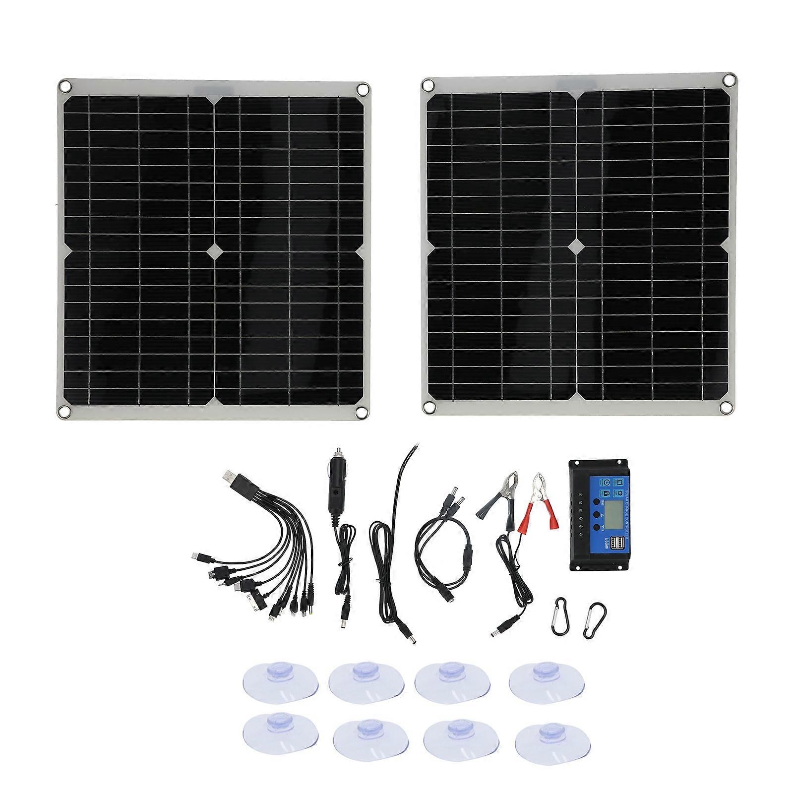 2pcs 20v 25w Flexible Solar Panel Module With 20a Solar Controller Cable Battery Clip