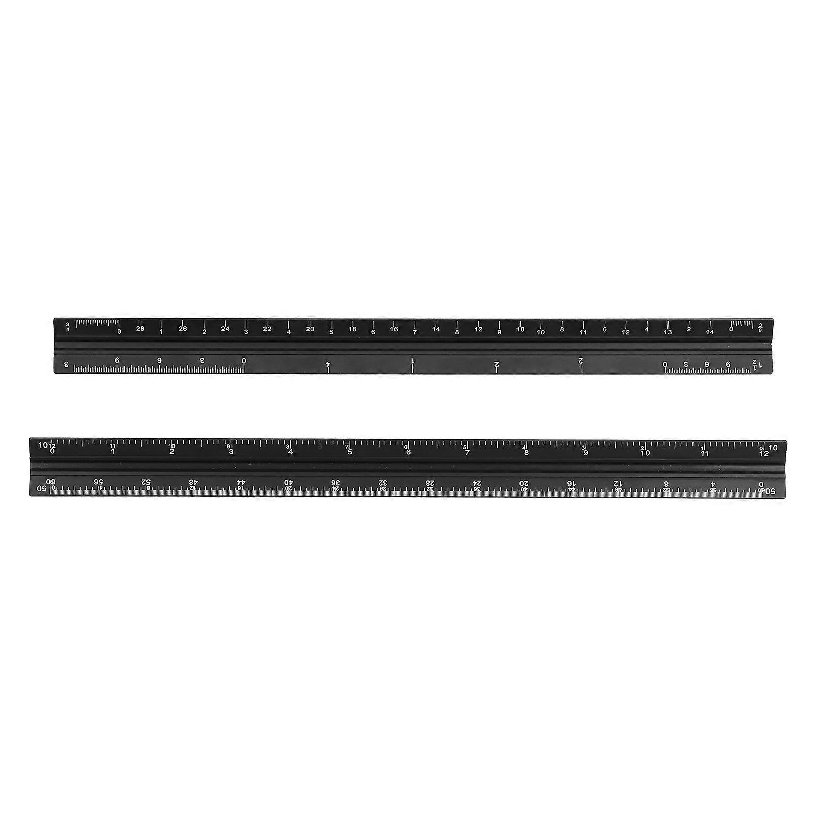 2Pcs Engineer Scale Set Black Imperial Aluminum Alloy Triangular Architects Scales Ruler