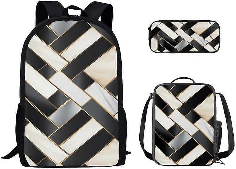 svart vit marmor textur ryggsäck 3st set nordisk stil 17 tums skolryggsäck för barn studenter modern minimalistisk konst pojkar flickor bokväska lunchväska