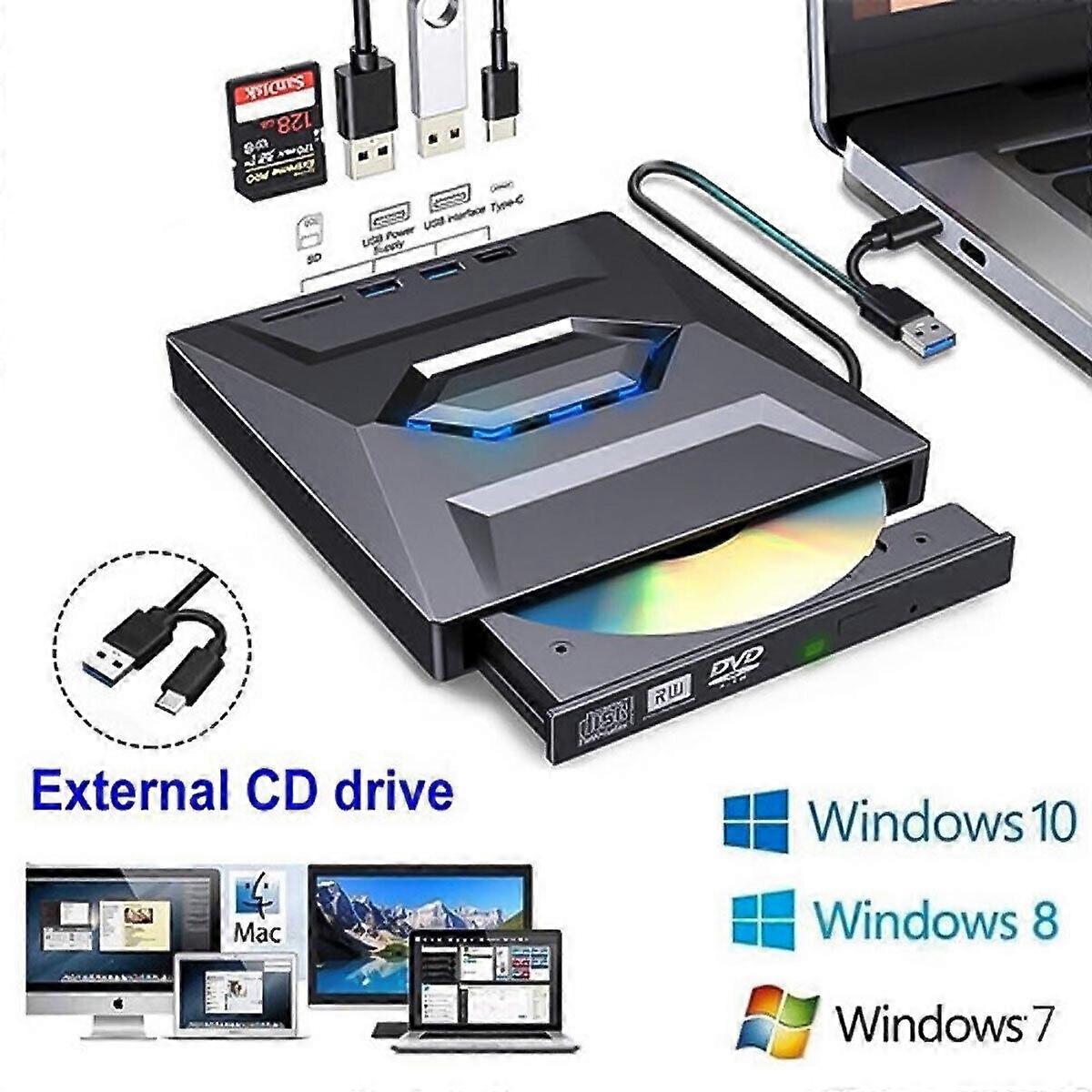 USB External DVD RW CD Writer Drive Burner Reader For Laptop PC Windows 10 11 NO.0686