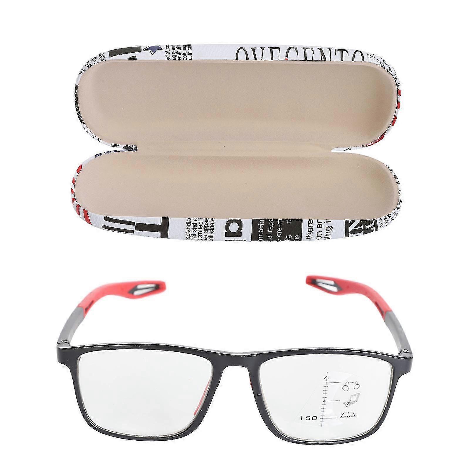 Elderly Multi Focus Lightweight Blue Light Blocking Black Frame Red Leg +150