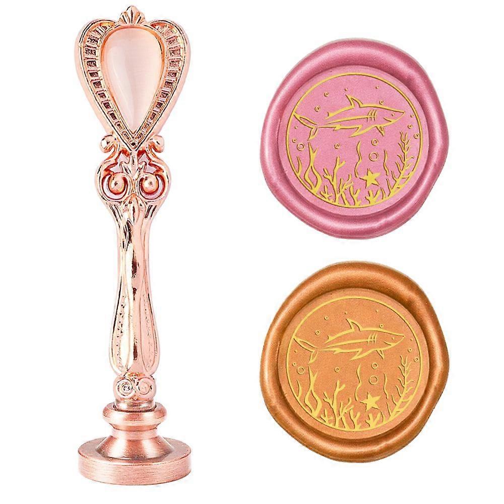 1Set DIY Scrapbook Brass Wax Seal Stamp Flat Round Head and Heart Handle Ocean Themed Pattern 25mm Valentine's Day