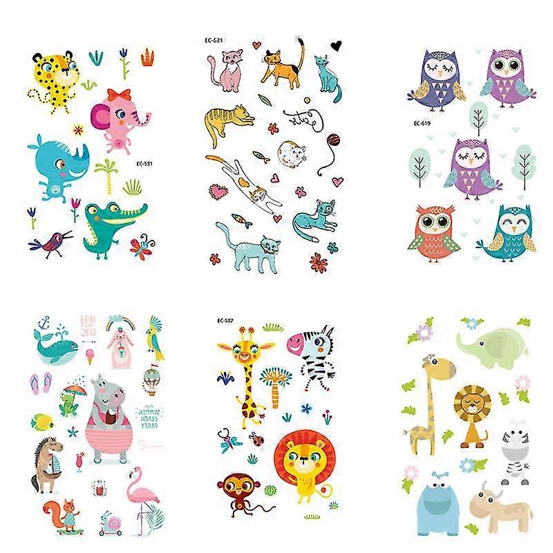 6 Sheets Personality Temporary Stickers Animals Pattern Stickers For Decoration