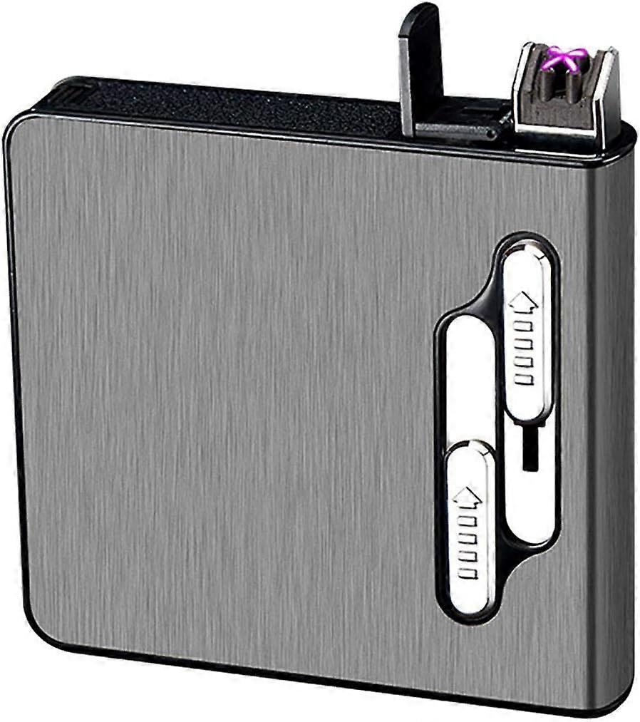 Cigarette Case with Lighter, Dual Arc Lighter, Cigarette Box, Auto Eject, Lighter Rechargeable, Black
