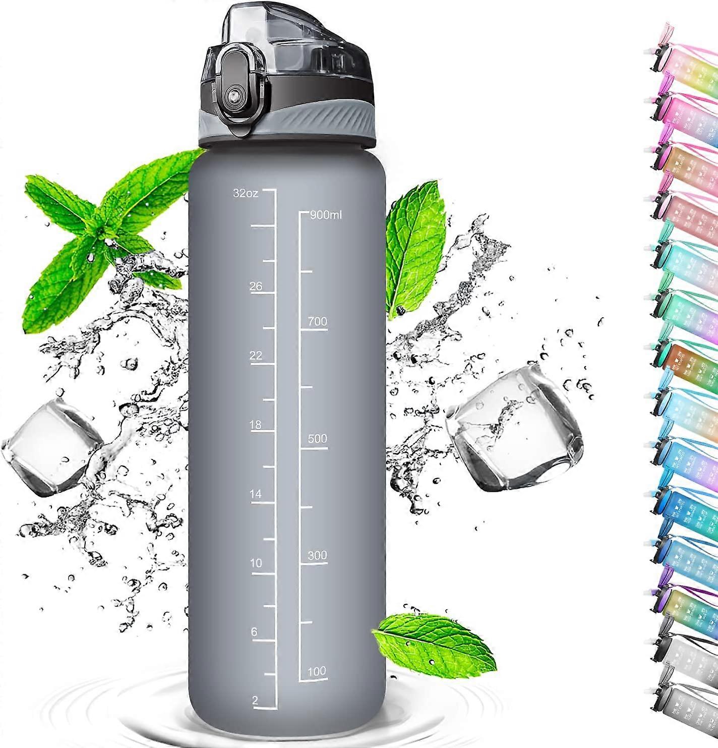 Gourde de 1 litre avec paille, avec marqueurs de temps, Bouteille de vélo de sport (Dégradé rose bleu)
