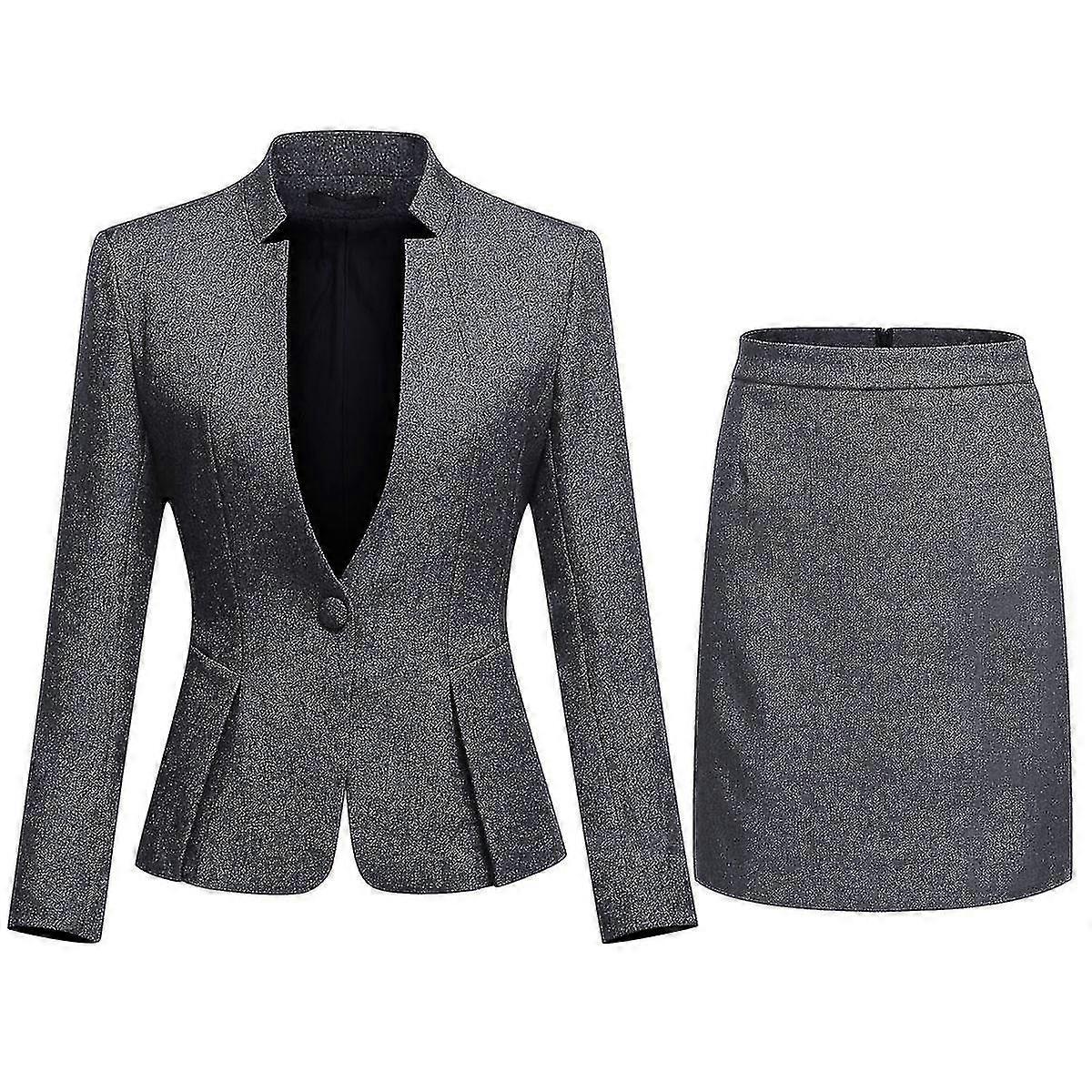 Women's Business Suit 2 Pieces Stand Collar One Button Blazer Jacket And Skirt Set