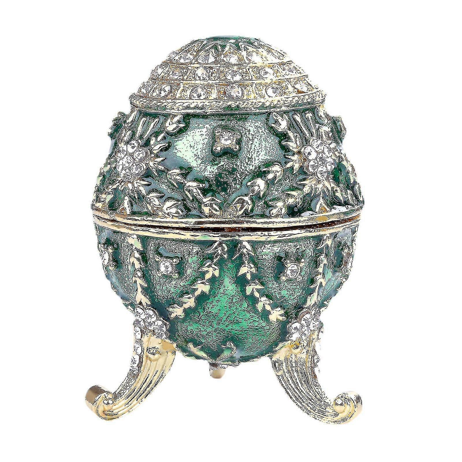 Faberge Egg Style Decorative Enameled Trinket Box With Hinged Day Gift