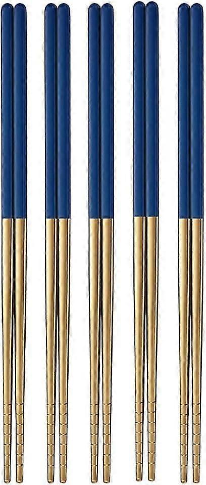 Stainless Steel Chopsticks Reusable Lightweight Metal Chopsticks Square Colorful Multicolor Handle Chopsticks For Dinner, Sushi Night(gold-blue)-Yvan