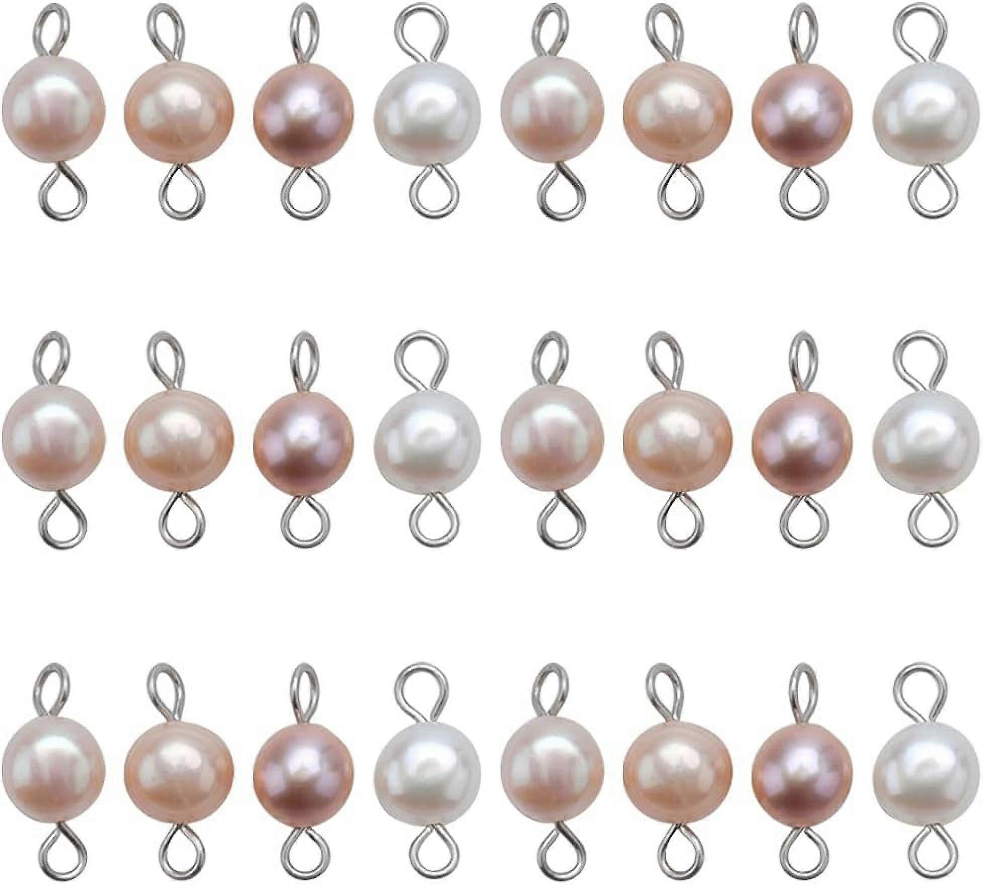 1 Box 30Pcs Pearl Connectors Natural Pearl Connector Beads Round Stainless Steel Linking Connector Charm Double Loop