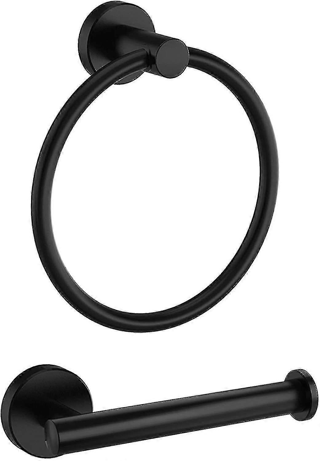 2pcs Toilet Paper Holder And Towel Ring Hand Towel Holder Bathroom Matte Black