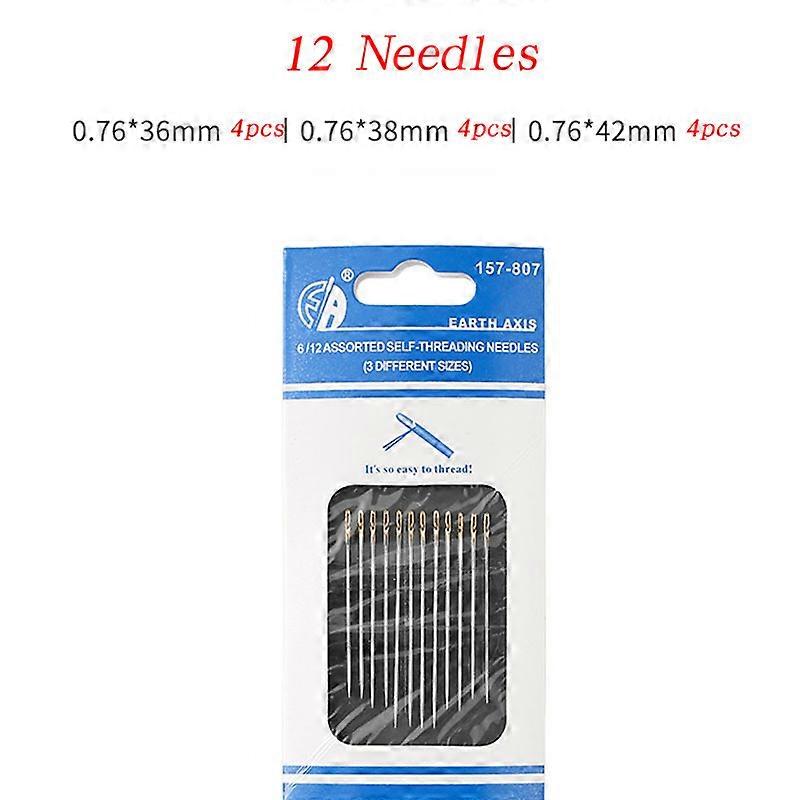 12/36pcs Blind Sewing Needle Elderly Stainless Steel Quick Automatic Self-Threading Needle Stitching Pins Punch Needle Threader